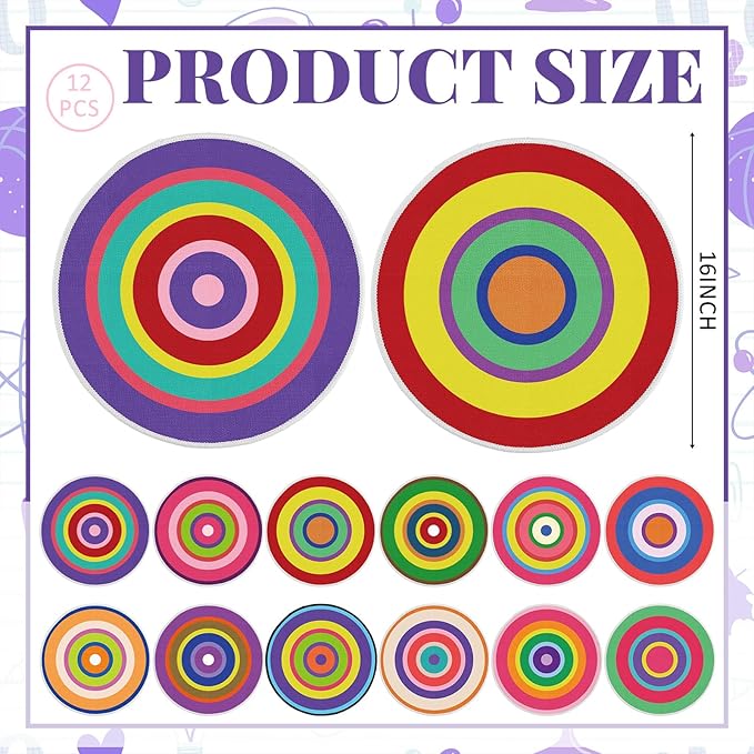 Tinideya 12 Pcs Kids Carpet Circle Seats for Class 16 Inch Round Classroom Rug Floor Cushions Soft First Day of School Educational Mat Non Slip Back to School Learning Playing Areas(Vivid)