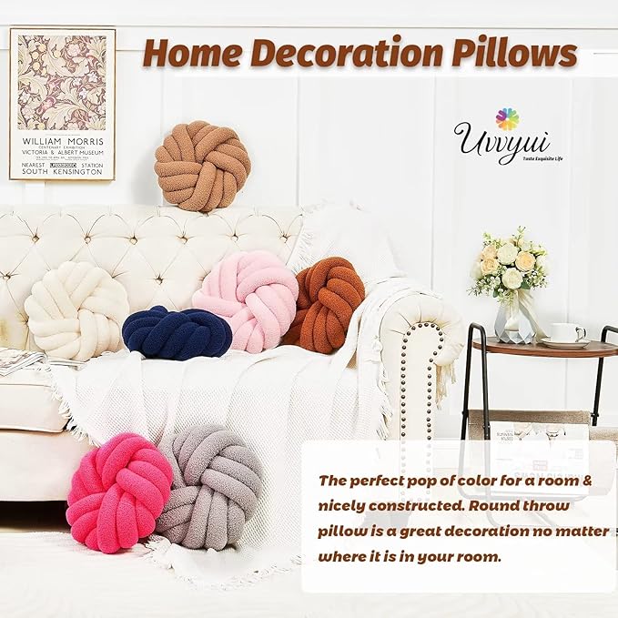Uvvyui Knot Pillows, 14 Inch Decorative Throw Pillows Round Pillows Cushion, Soft Handmade Knotted Ball Pillow Plush Cushion Home Decor for Bed Couch Living Room (Caramel, 14 Inch)