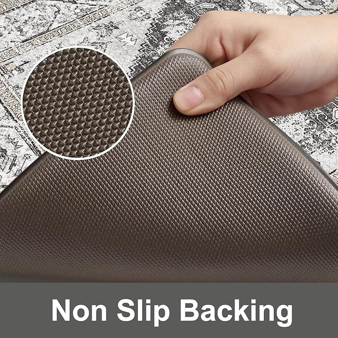 KIMODE Kitchen Mat for Floor Anti Fatigue Cushioned, 20"x59"+20"x32" Boho Oriental Kitchen Runner Rug, Non Skid Padded Kitchen Floor Mat, Comfort Standing Desk Mats for Laundry Office Sink Grey