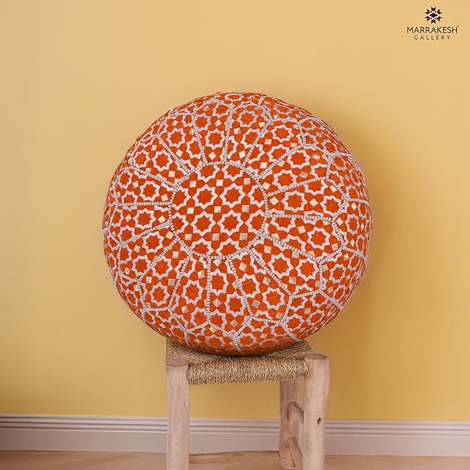Marrakesh Gallery Bohemian Unstuffed Moroccan Pouf Ottoman, Round Ottoman Foot Rest, Handmade Bean Bag with Large Storage - Cover Floor Chair for Living Room, Bedroom - Ideal as Wedding Gifts
