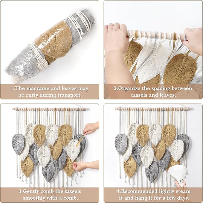 LOMOHOO Macrame Wall Hanging Leaves Boho Wall Decor Bohemian Handmade Woven Wall Art Decoration for Bedroom Living Room Apartment Dorm Gallery Perfect Handmade Gift Ideas 23.6" W x 30.7" L