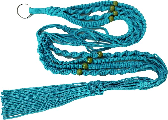 Macrame Plant Hanger & Holder, Hanging Planter 4 Legs Double Deck for 8 inch to 10 inch Two Pots Indoor Outdoor Hanging Planter Cotton Rope 67 Inch with Metal Ring (Cotton-Turquoise)