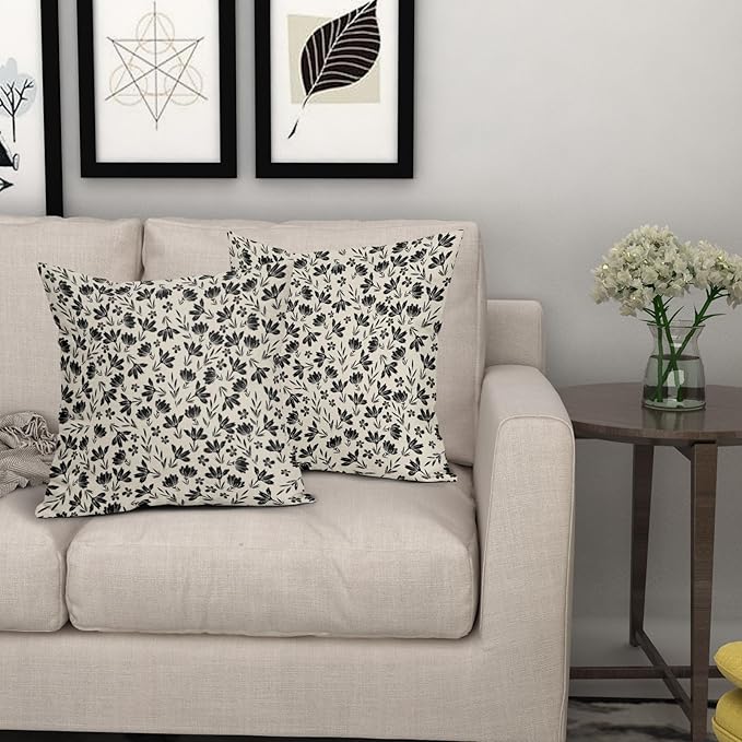 Black Floral Pillow Covers 20x20 Set of 2 Vintage Rustic Old Style Cute Small FlowerBlack Cream Print Decorative Outdoor Pillowcases Farmhouse Throw Cushion Case Decor for Couch Sofa Bed