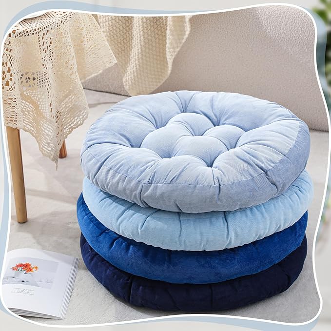 Jerify Floor Pillow Cushions Large Round Square Large Meditation Floor Pillow for Classroom Adult Meditation Picnic Party Seating Learning Daycare School(Round,Dirty Blue,4 Pcs)