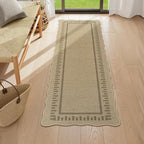 LIVEBOX Scalloped Washable 2x6 Runner Rug, Easy Jute Outdoor Rug Kitchen Tan Rugs for Entryway Hallway, Indoor Non Slip Rugs Farmhouse Geometric Modern Carpet for Laundry Room Bedroom Door Mat Porch