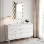 22"x30" White Wavy Wall Mirror for Vanity, Cream Solid Wood Irregular Mirror for Bedroom, Cute Squiggle Mirror for Aesthetic Decor, Small Asymmetrical Curvy Frame