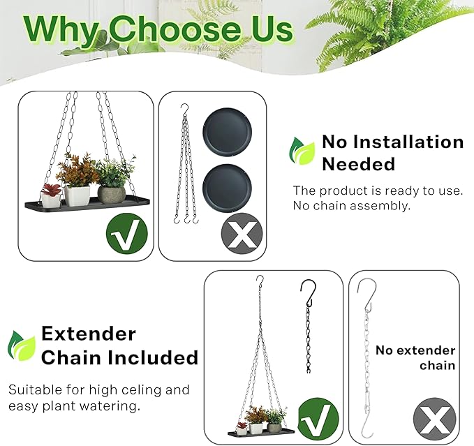 2 Pack Plant Hanger Indoor Outdoor (Length -15.5"), Metal Hanging Plant Shelf, Large Hanging Planter for Indoor Plants | Hanging Plant Holder, Extender Chain, NO Plant/Pot incld (2 Packs)