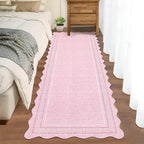 Garvee Scalloped Washable Rugs for Entryway 2x8 Runner Rug Non Slip Kitchen Rugs Indoor Modern Soft Bathroom Runner Rug Low Pile Stain Resistant Carpet for Bedroom Hallway Laundry 2'x8' Pink