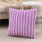 ZLINA Set of 2 Light Purple Faux Fur Decorative Throw Pillow Covers Fluffy Striped Pillowcase Cushion Covers 16 x 16 Inch Decor Sofa Couch Bedroom