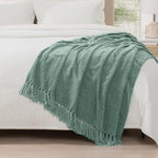 RECYCO Throw Blanket Soft Cozy Chenille Throw Blanket with Fringe Tassel for Couch Sofa Chair Bed Living Room Gift (Sage, 50'' x 60'')