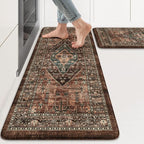 KIMODE Kitchen Mats for Floor Cushioned Anti Fatigue, Floral Kitchen Rugs Sets of 2, Brick Rugs for Kitchen Floor, Comfort Kitchen Floor Mats, Ergonomic Standing Desk Mat for Sink Laundry