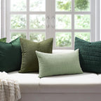 Softalker Throw Pillow Covers 18x18 Inch, Set of 2, Soft Corduroy Boho Stripe Decorative Pillow Cover, Couch Fluffy Pillow Cover for Farmhouse Home Decor Bed Living Room, Olive Green