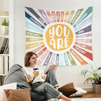 WARDOS Boho Sunshine Tapestry, You Are Inspirational Tapestry Wall Hanging, Colorful Boho Sun Positive Affirmation Wall Blanket Decor for Kids Room Nursery Playroom Classroom, 50x60 Inch