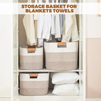 danpinera Blanket Basket, 72L Woven Storage basket with Leather Handle, Eco-friendly Decorative Storage Organization in Bathroom & Living Room for Towels 22 ''*17 ''*11.8 '', Gradient Brown