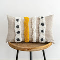 Boho Tufted Lumbar Throw Pillow Cover with Handwoven Stripes, Linen Cotton Simple Decorative Cushion Case for Couch Sofa, 1 PC (Beige Yellow, 12x20 inch)