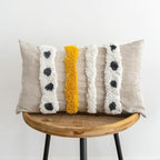 Boho Tufted Lumbar Throw Pillow Cover with Handwoven Stripes, Linen Cotton Simple Decorative Cushion Case for Couch Sofa, 1 PC (Beige Yellow, 12x20 inch)
