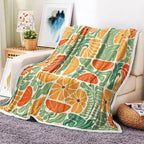 Boho Abstract Colorful Floral Throw Blanket, Vintage Retro Patchwork Orange Green Flower Botanical Geometric Aesthetic Groovy Flannel Throw Blanket for Chair Bed Sofa Couch, 50X60IN