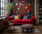 Mandala Life ART Round Black Velvet Pouf Cover - Soft Embroidered Ottoman Slipcover with Moroccan Design, 24 Inch Diameter, Ideal for Living Room, Bedroom, or Meditation Space - Floow Pillow Cushion