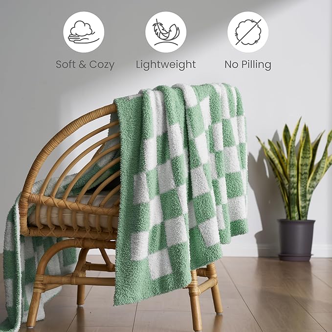 Joiedomi Throw Blanket for Couch, Sage Green Checkered Knitted Blankets Gifts for Women Mom Girls, Cozy Cute Soft Throw Home Room Decor Aesthetic Women Mothers Birthday Gifts 50x70 Inches