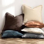 MIULEE Decorative Throw Pillow Covers Neutral Linen Fringe Throw Pillows Euro Shams Set of 2 Dark Brown Boho Farmhouse Cushion Covers for Couch Sofa Bed Living Room Spring Home Decor 22x22 Inch