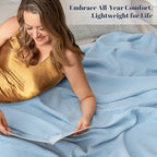 PHF 100% Cotton Muslin Blanket Twin XL Size 66"x90", 4-Layer Lightweight Gauze Throw, Breathable Cloud-Soft Minimalist Blanket for Bed, Couch, Camping & Baby, Sky Blue, Ideal Gift