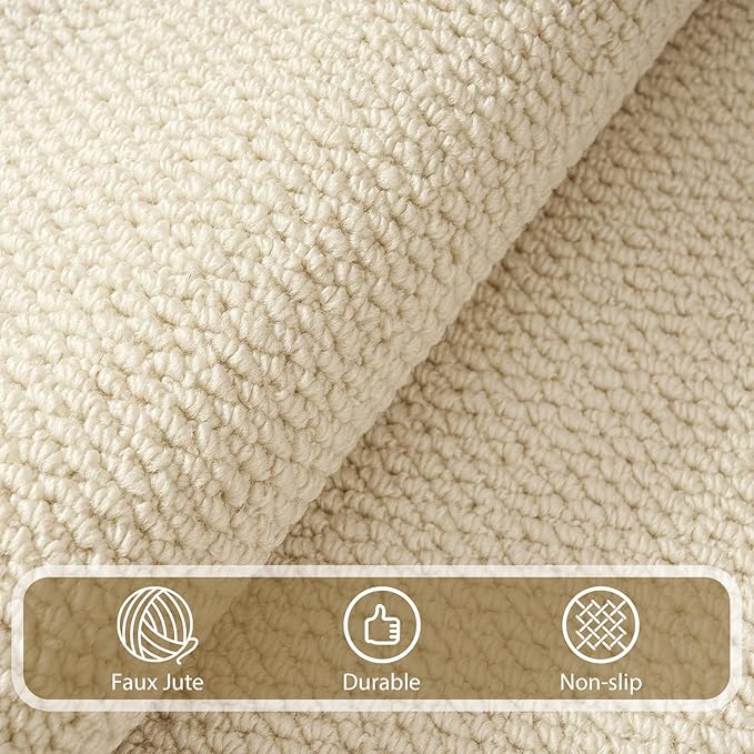 Softlife 4x6 Faux Jute Area Rug, Washable Rugs for Entryway Modern Farmhouse Non-Slip Accent Rug Floor Carpet for Dining Room Living Room Bedroom Kitchen Entryway, Cream Beige