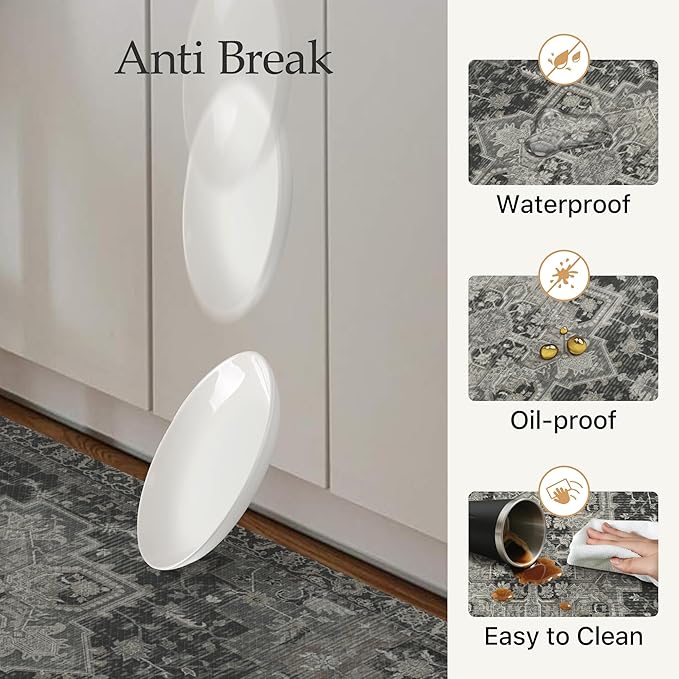GENIMO Kitchen Mats for Floor 2PCs, Washable Anti Fatigue Mat for Cushioned, 17.3"x47"+17.3"x30", Waterproof Kitchen Rugs, Non Slip Comfort Standing Mat Rug for Home, Sink, Laundry, Dark Gray