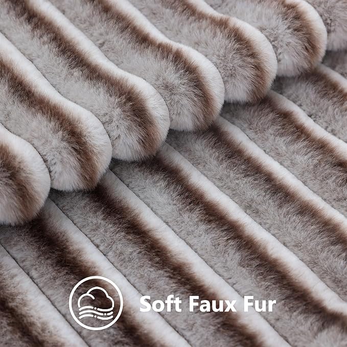 decorUhome Cozy Faux Fur Throw Pillow Covers 22x22 Set of 2 Decorative Soft Plush Striped Modern Farmhouse Boho Couch Euro Sham Pillow Cases with Velvet Back for Sofa Bed Living Roomr, Brown White