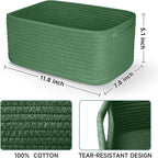 3-Pack Shelf Baskets for Organizing, Closet Organizer Bins, Small Woven Baskets, Rope Toy Basket, Storage Basket for Shelves, Cube Decorative Box, 11.8×7.8×5.1”, Green