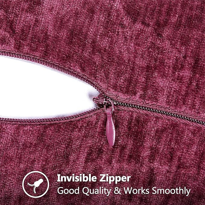 decorUhome Chenille Soft Cozy Throw Pillow Covers 20x20 Set of 2, Modern Farmhouse Boho Velvet Decorative Pillow Cases with Stitched Edge for Couch Sofa Bed Home Decor, Rhododendron