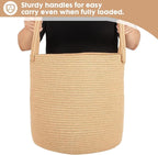 ShellKingdom Laundry Basket, Large Natural Rope Woven Storage Basket with Handles for Home, Living Room, Laundry, Storage Organizer for Blankets, Clothes, Plant, Toys, 19.7 x 14.96 INCH (Jute)