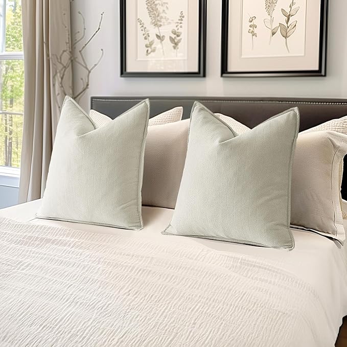 MIULEE Pack of 2 Cream Decorative Pillow Covers 22x22 Inch Soft Chenille Luxurious Couch Throw Pillows Farmhouse Cushion Covers Euro Shams with Elegant Design for Sofa Bedroom Spring Home Decor