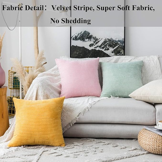 Home Brilliant Spring Pillow Covers Green 20x20 Super Soft Striped Velvet Throw Pillows for Couch Living Room Decor, Set of 2, 20 x 20 Inch, Mint