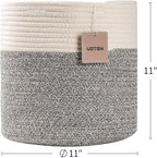 voten Storage Cubes Baskets Bins Organizer 11x11x11'' Fit 12x12''Cube Storage Organizer Bookcases Shelves,Durable Woven Cotton Storage Basket for Organizing,Round 3Pack Off White/Light Gray