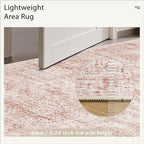 9x12 Area Rugs for Living Room, Non Slip Machine Washable Vintage Rugs, Low Pile Lightweight Large Rug for Bedroom, Dining Room, Home Office Pink