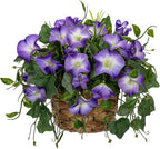 Briful Faux Floral Centerpieces with Rattan Basket Artificial Potted Morning Glory Silk Flowers Fake Flower Arrangement for Home Office Dining Room Table Wedding Party Decor(Purple)