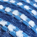 18x18 Boho Pillow Cover - Chenille Tufted Decorative Throw Pillow Cover Soft Velvet Backing, Farmhouse Striped Square Accent Pillow Case for Sofa, Couch, Bedroom, Living Room, Blue, White