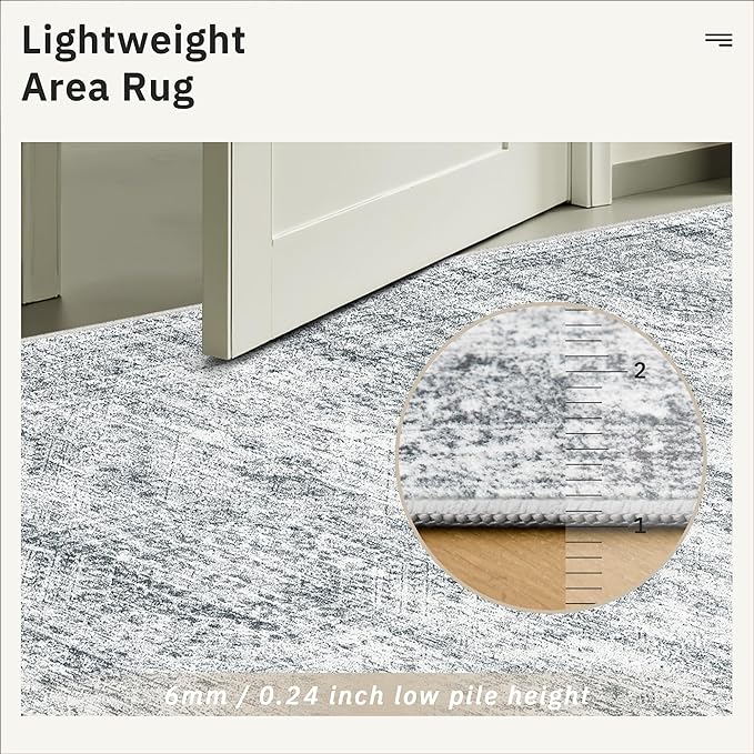 9x9 Grey Round Rug 9ft Living Room Circle Rug Vintage Round Area Rug Non Slip Indoor Carpet for Apartment