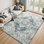 Lessymo Vintage Medallion Rug for Living Room 5x7, Machine Washable Area Rugs for Bedroom Dining Room Under Table, Soft Low Pile Carpet with Non Slip Backing, Blue Grey/Beige