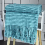 LOMAO Knitted Throw Blanket with Tassels Bubble Textured Lightweight Throws for Couch Cover Home Decor (Lake Blue, 50x60)