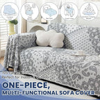 ROOMLIFE Black Couch Covers for Sofa, Sofa Covers Washable Non Slip Furniture Protector Couch Sofa Covers for 3 Cushion Couch, Breathable Sofa Slipcovers Couch Cover Blanket with Tassels 71" X 134"