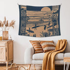 XLDLIOO Coastal Beach Wall Tapestry, Ocean Beach Wall Tapestry Hanging for Bedroom, Vintage Coastal Surf Palm Tree Sunset Landscape Tapestries Decor Art for Home Living Room, 40x30in