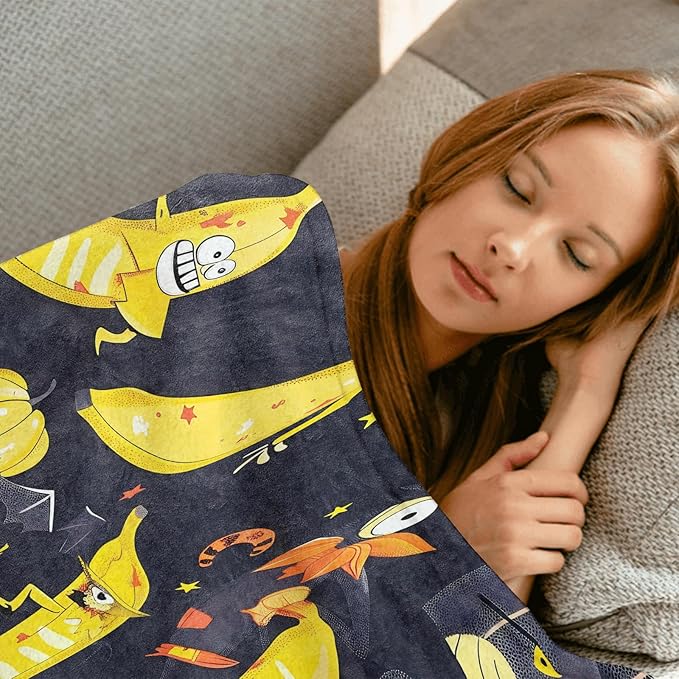 Spooky Banana Throw Blanket - 40x50in,Ultra Soft, Cozy Lightweight Flannel,Pumpkin & Bat Holiday Blankets - Gifts for Women & Nature Lovers,For Halloween Couch Home Living Room Festive Decor