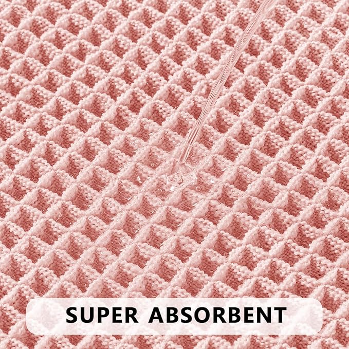 MIULEE Set of 2 Waffle Bathroom Rugs, Boho Bath Rugs Non Slip Washable, Super Absorbent Bath Mats, Ultra Soft Rubber Backed Shower Mats for Bathroom Floor, Tub, Pink, 17"x24"+18"x30"