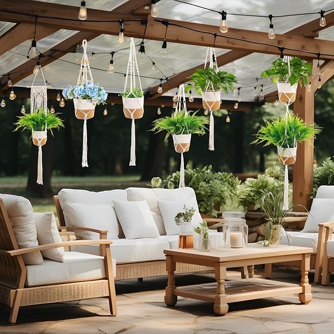 Janinka 7 Pack Hanging Planter Basket Set, Cotton Rope Macrame Woven Plant Hanger, Indoor Plant Boho Hanger Basket, Hanging Wall Plants Flower Pots with Hooks for Outdoor Home Decorations