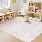 5x7 Area Rugs for Living Room: Washable Vintage Floral Rug Low Pile Non-Slip Boho Carpet for Nursery Bedroom Dining Room (Pink, 5'x7')