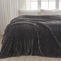 NEWCOSPLAY Super Soft Queen Blanket Grey Premium Silky Flannel Fleece 3D Ribbed Jacquard Lightweight Bed Blanket All Season Use (Grey Ribbed, Queen(90"x90"))