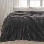 NEWCOSPLAY Super Soft King Blanket Grey Premium Silky Flannel Fleece 3D Ribbed Jacquard Lightweight Bed Blanket All Season Use (Grey Ribbed, King(90"x110"))