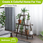 BMOSU Plant Stand Bamboo for Indoor Outdoor Tiered Plant Shelf 8 Potted Flower Holder Ladder Rack Garden Balcony Living Room Patio(3 Tier Brown)