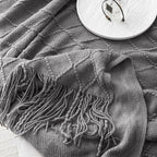 Throw Blanket for Couch Bed, Sofa Knit Blanket Farmhouse Throw for Living Room, Decorative Fall Throw Blanket for Chair, Outdoor Textured Boho Blanket（Dark Grey 51x67In）